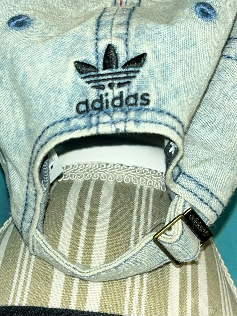adidas Light Blue Washed Denim Trefoil Cap with Black Logo